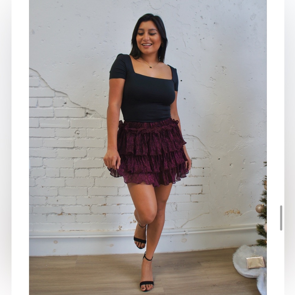 Elegant Black and Purple Tiered Skirt